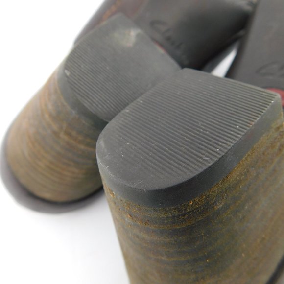 CLARKS Artisan Brown Leather Buckled Slip-on Block Heel Mules  9 - Picture 7 of 7